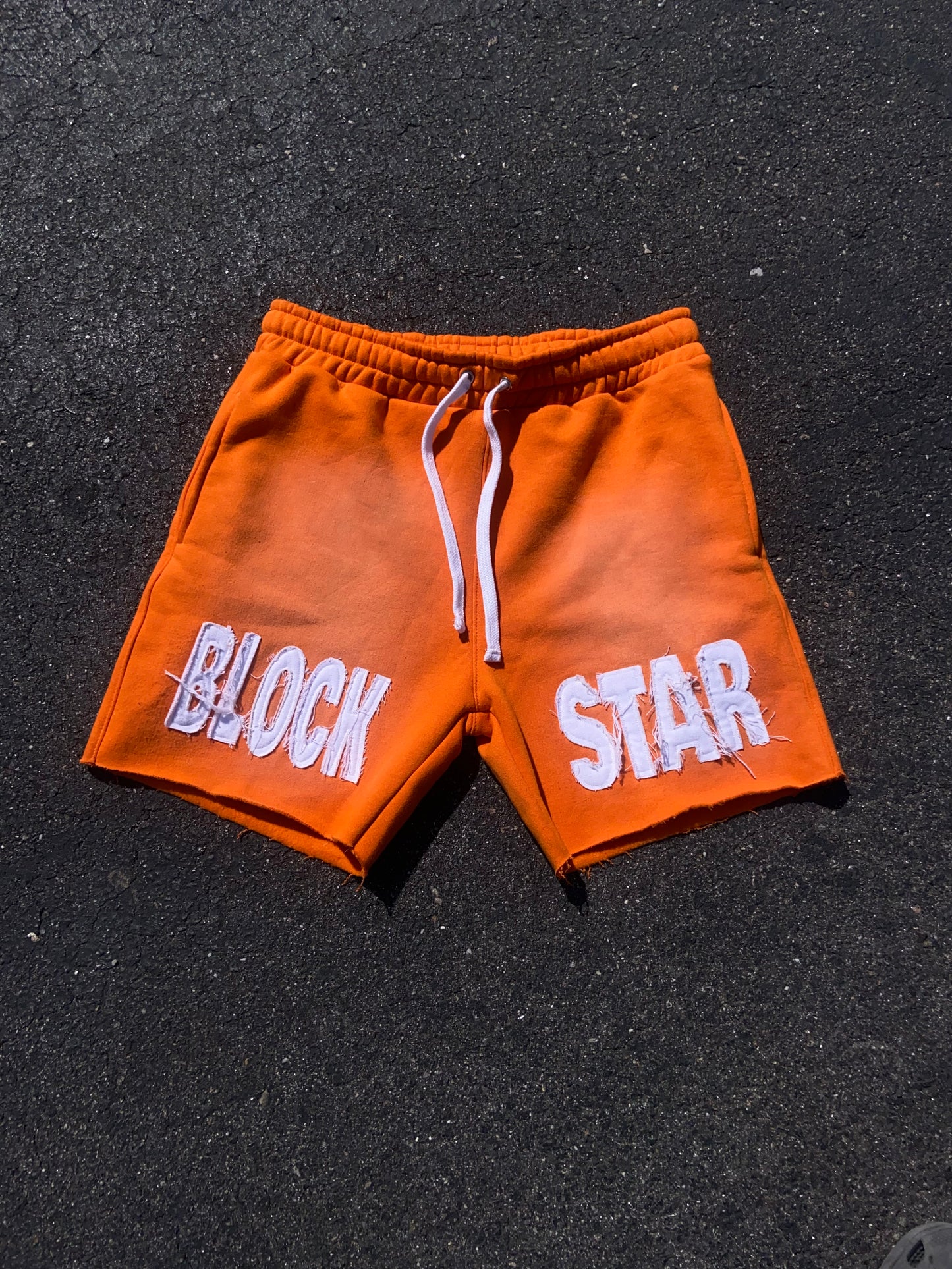 Orange 'Blockstar' Distressed Shorts