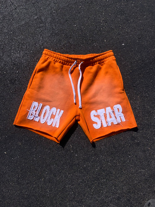 Orange 'Blockstar' Distressed Shorts