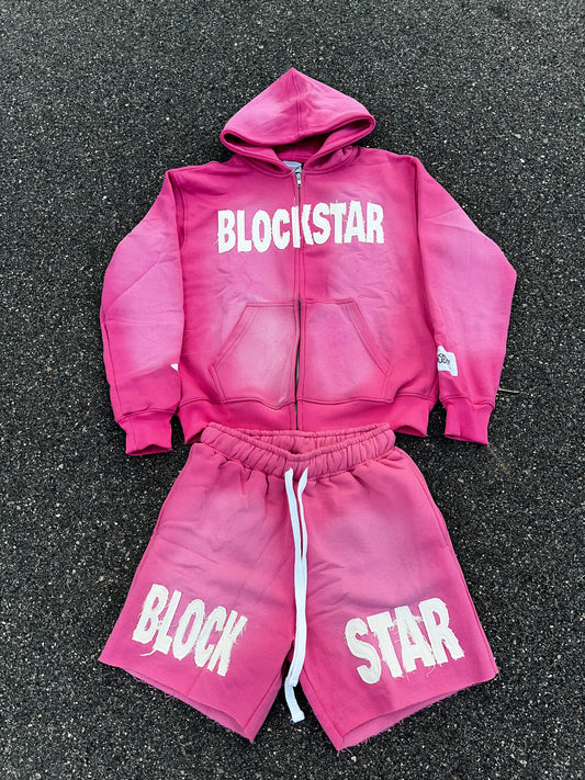 PINK “BLOCKSTAR” SHORT SET